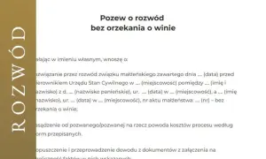 Pozew o rozwód bez orzekania o winie. Wzór dokumentu prawnego, który zawiera dane małżonków i informacje o akcie małżeństwa.