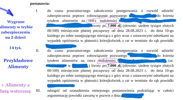 Postanowienie o alimentach: 7000 zł miesięcznie. Odpowiedź na pozew o alimenty może być kosztowna.