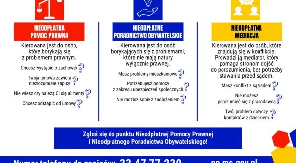 Potrzebujesz pomocy prawnej? Dowiedz się, jak załatwić adwokata z urzędu. Informacje o bezpłatnej pomocy prawnej, poradnictwie obywatelskim i mediacji.