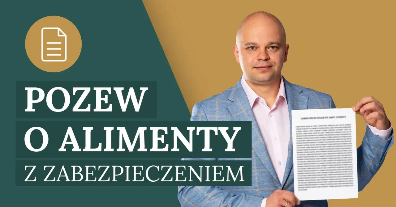 Mężczyzna prezentuje dokument "Pozew o alimenty z zabezpieczeniem". Dowiedz się, ile kosztuje napisanie pozwu o alimenty.